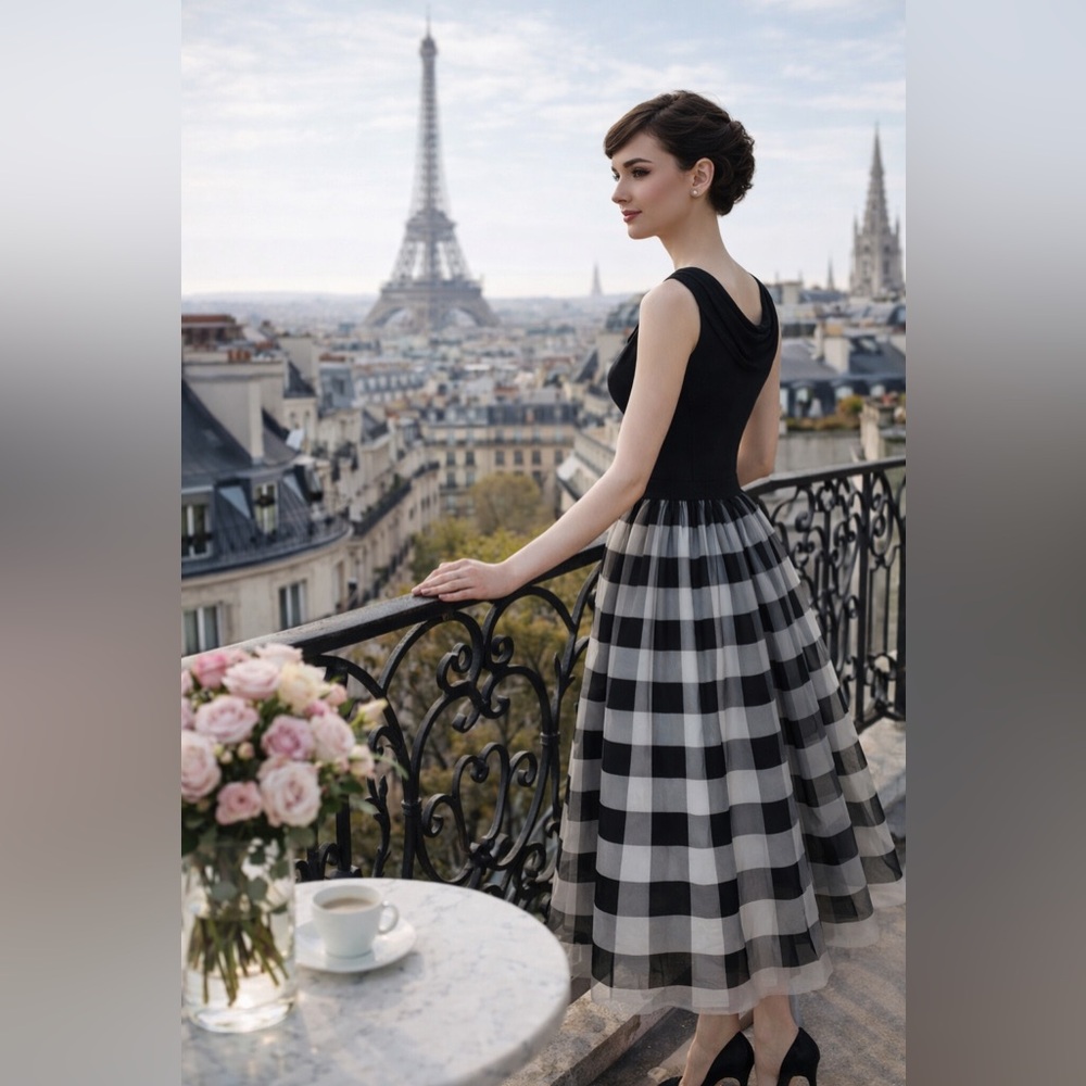 Emily in Paris retro styled chic garden party occasion dress vintage inspired